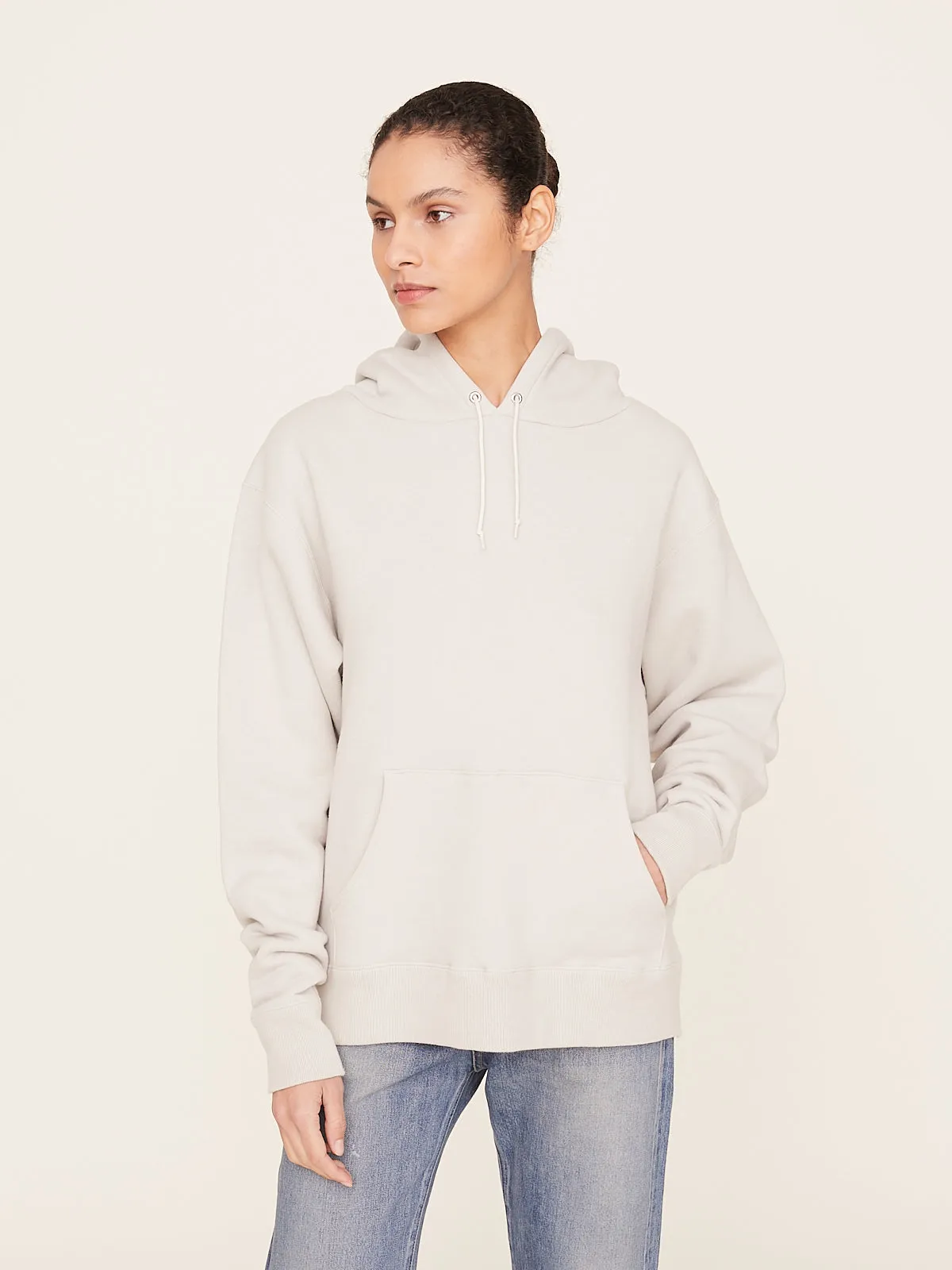 Brushed Fleece Sweat Hoodie in Light Grey