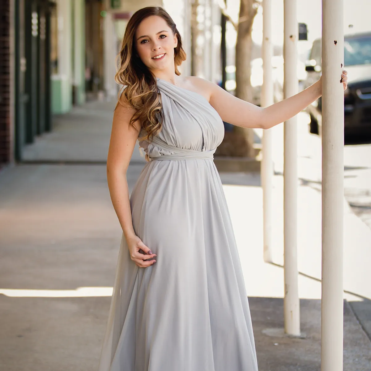 Calista Dove Gray Tulle Maxi