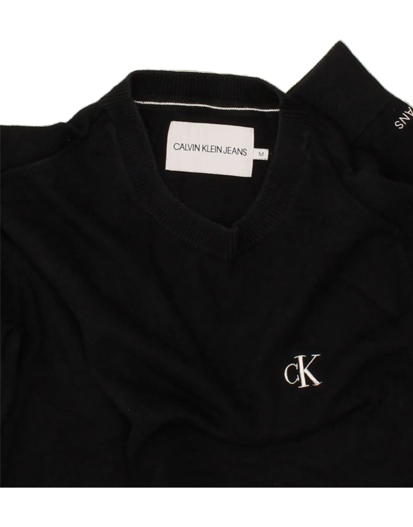 CALVIN KLEIN Womens Crop Crew Neck Jumper Sweater UK 14 Medium Black