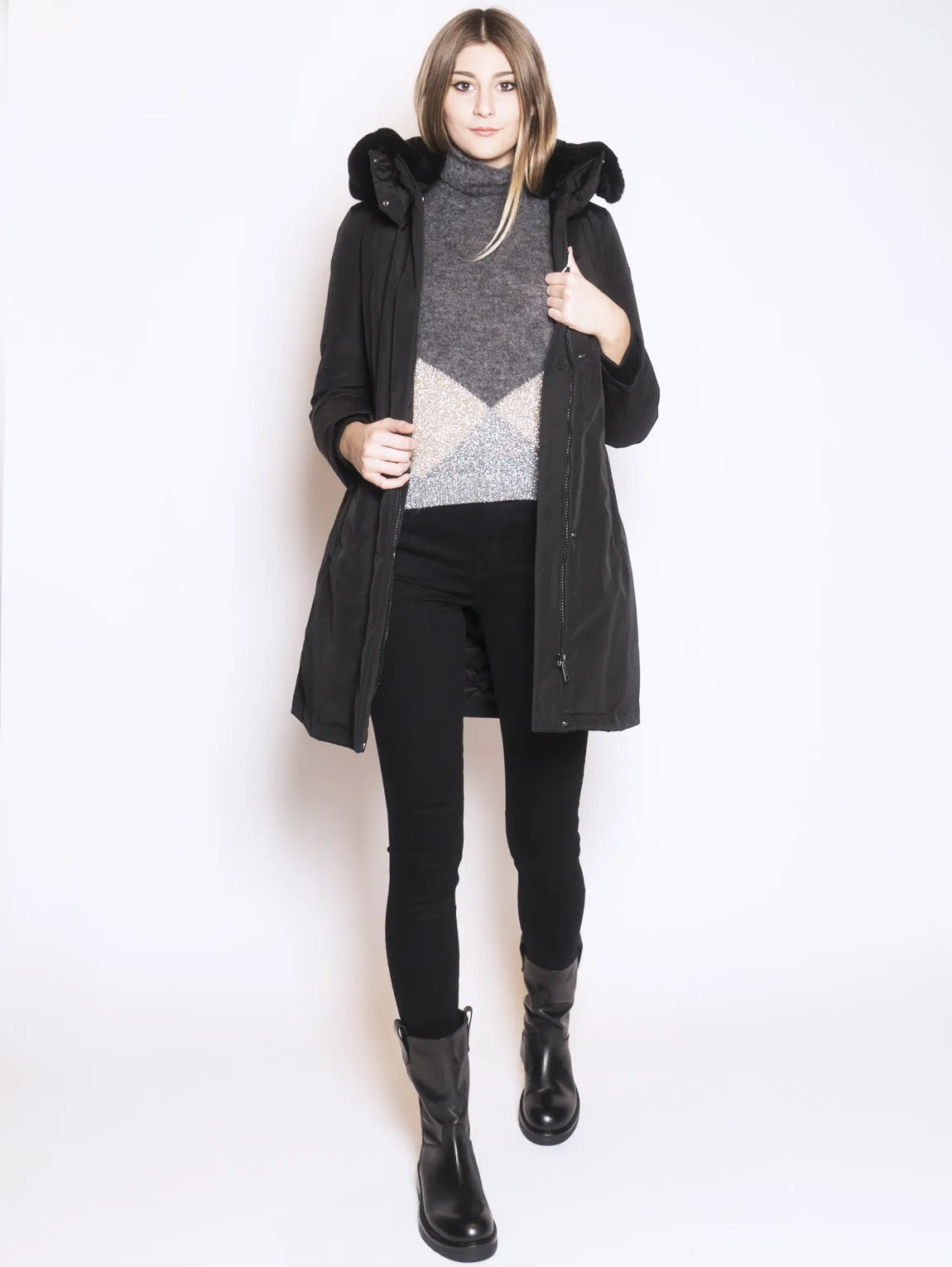 Cappotto imbottito in ramar Nero