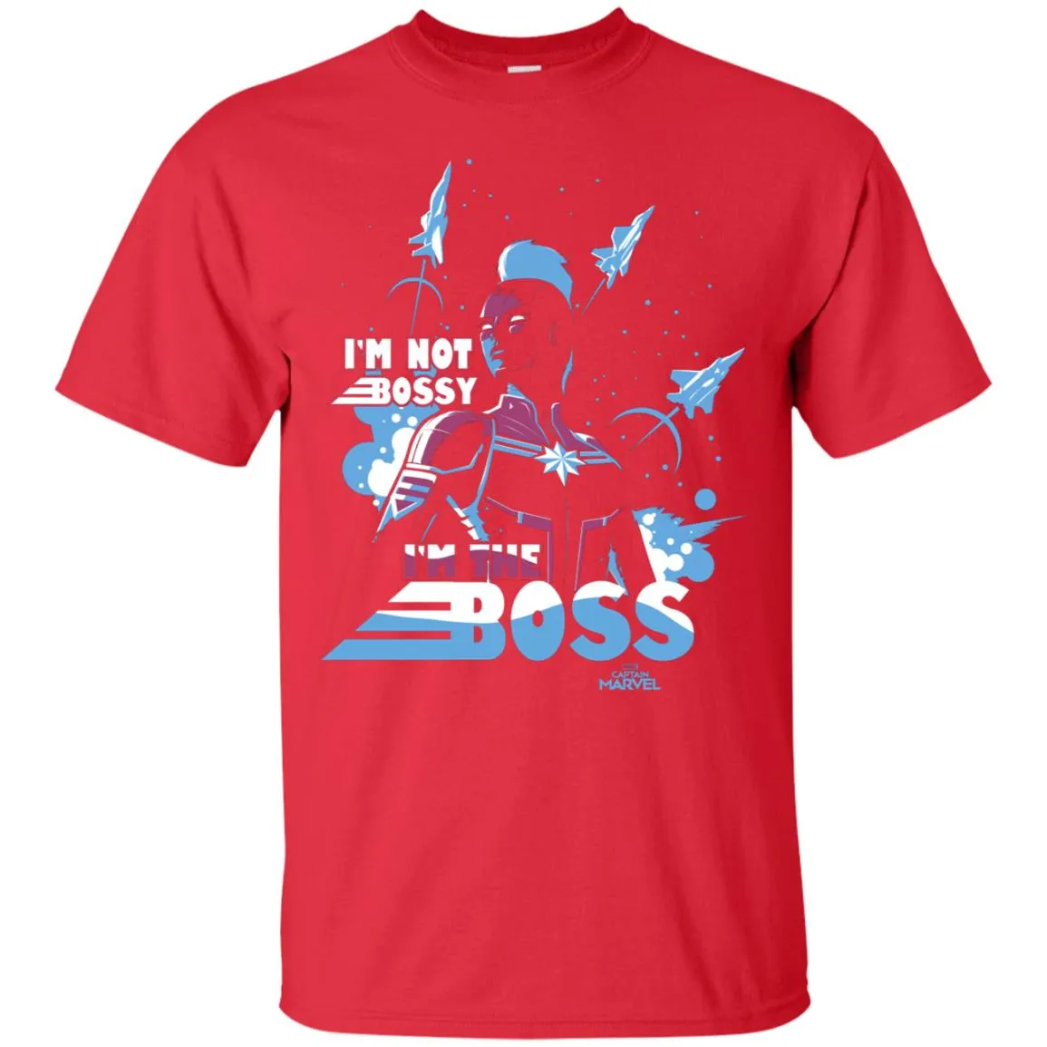 Captain Marvel I'm The Boss Space Blue Red Men Cotton T-Shirt