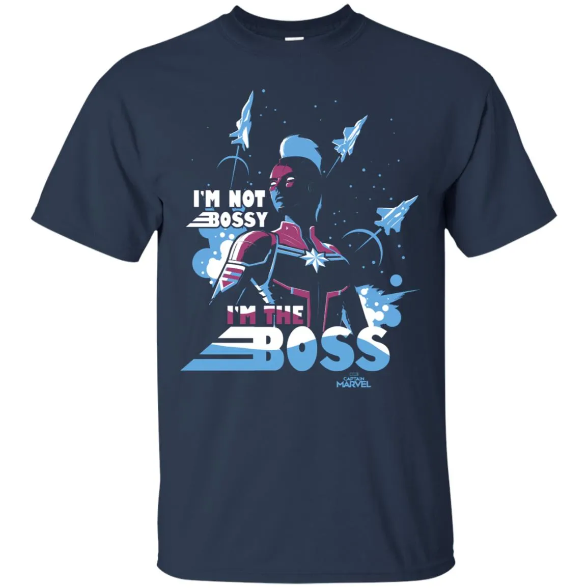 Captain Marvel I'm The Boss Space Blue Red Men Cotton T-Shirt