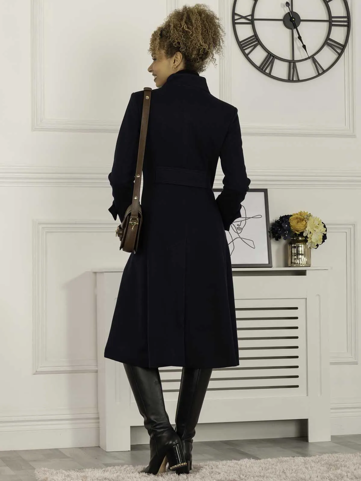 Caroline Asymmetric Button Coat, Navy