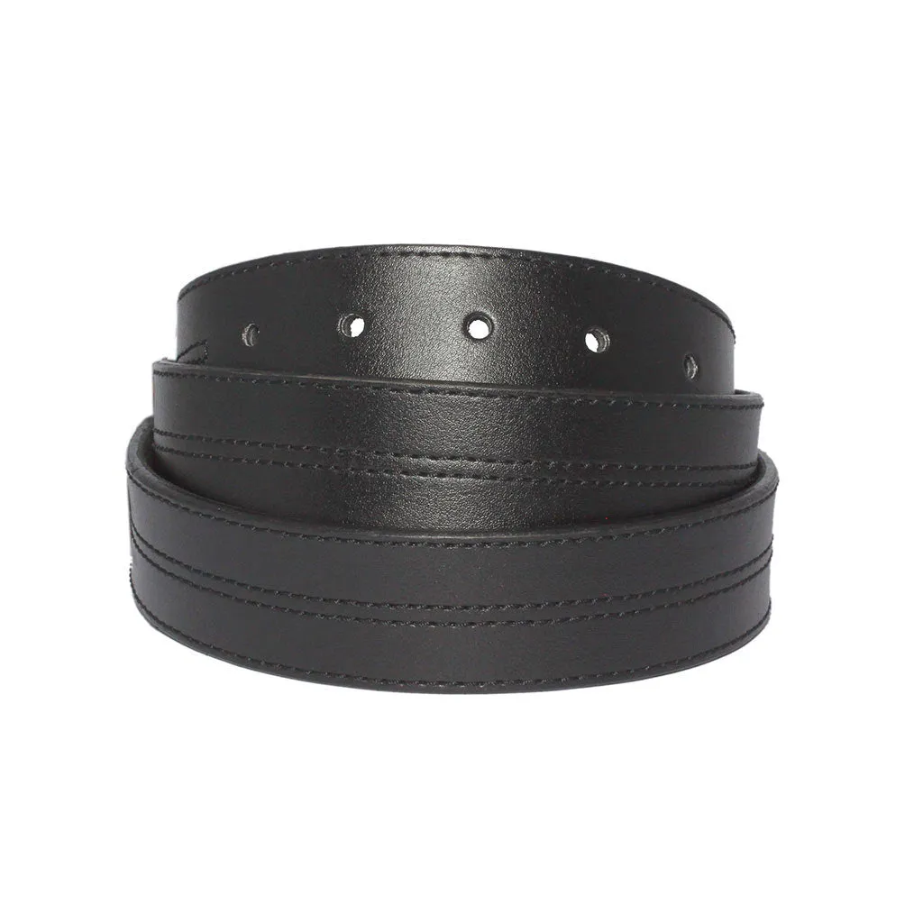 Casual Middle Stitch Designer Black Leather Belt Swing1