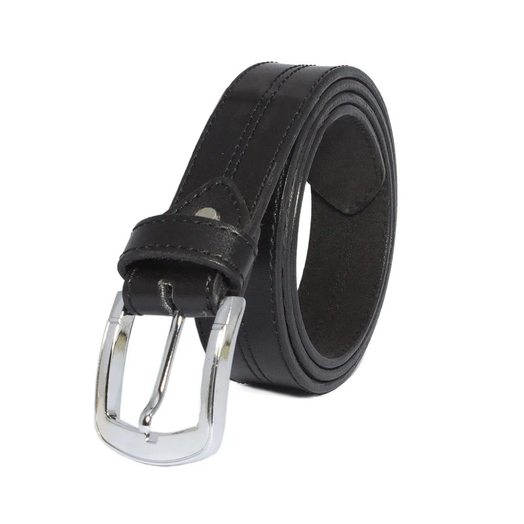 Casual Middle Stitch Designer Black Leather Belt Swing1