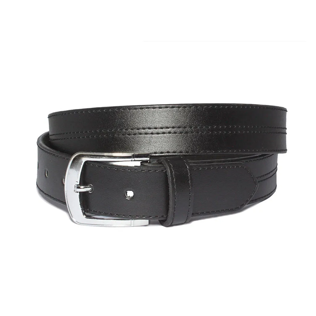 Casual Middle Stitch Designer Black Leather Belt Swing1