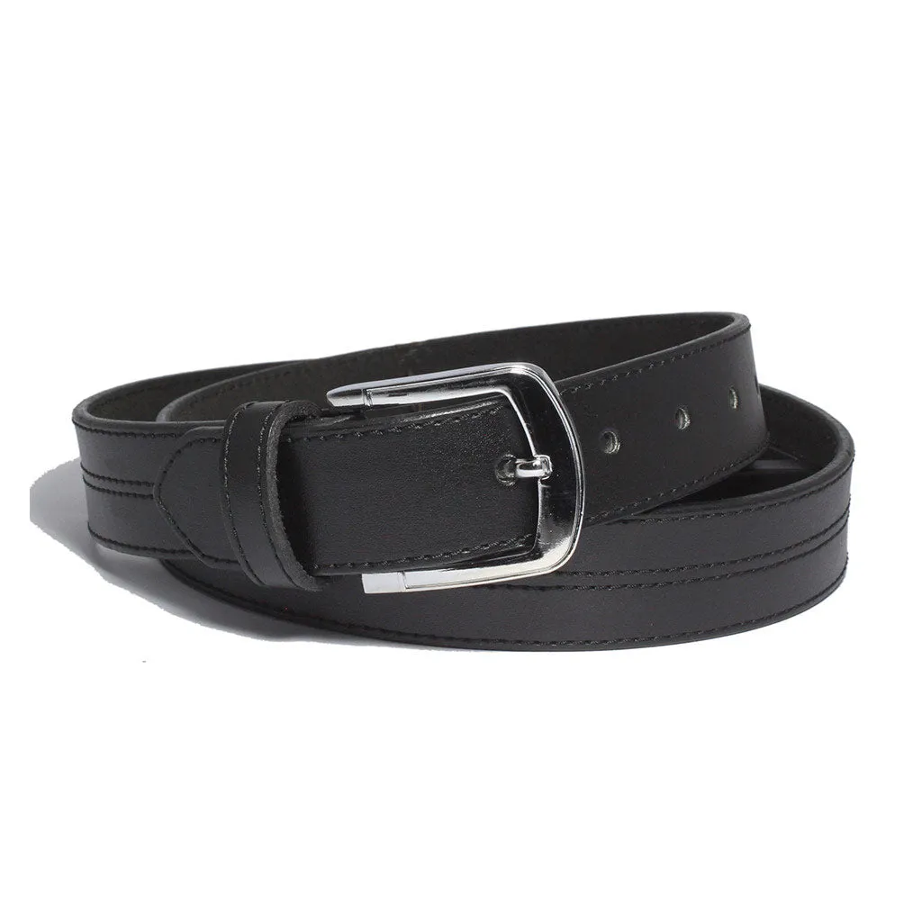 Casual Middle Stitch Designer Black Leather Belt Swing1