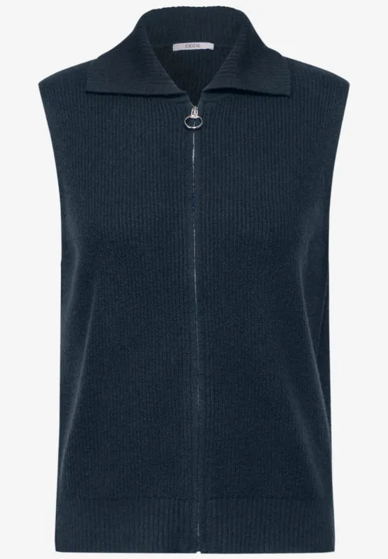 Cecil Sleeveless knit with collar and full zip. Navy or Aqua Blue 253834