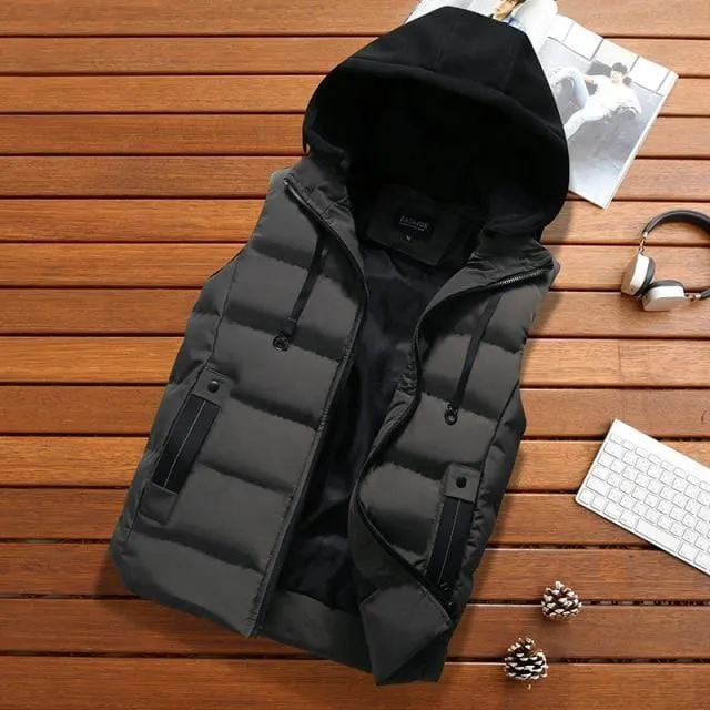 CHAIFENKO Men's Vest Jacket Winter Waterproof Warm Sleeveless Men Jacket Fashion Hooded Casual Vest Men Autumn Thicken Waistcoat