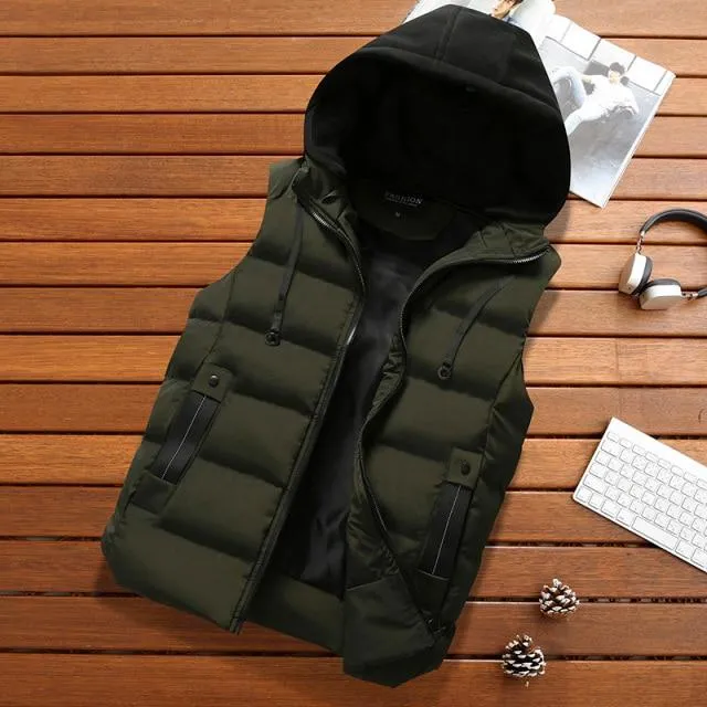 CHAIFENKO Men's Vest Jacket Winter Waterproof Warm Sleeveless Men Jacket Fashion Hooded Casual Vest Men Autumn Thicken Waistcoat