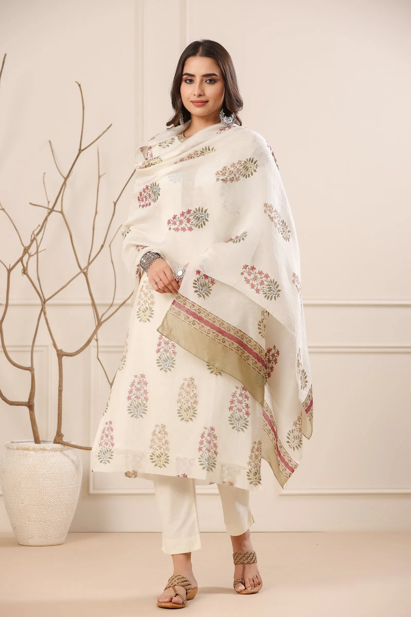 Chandani Chafiya Chanderi Hand Block Printed Dupatta