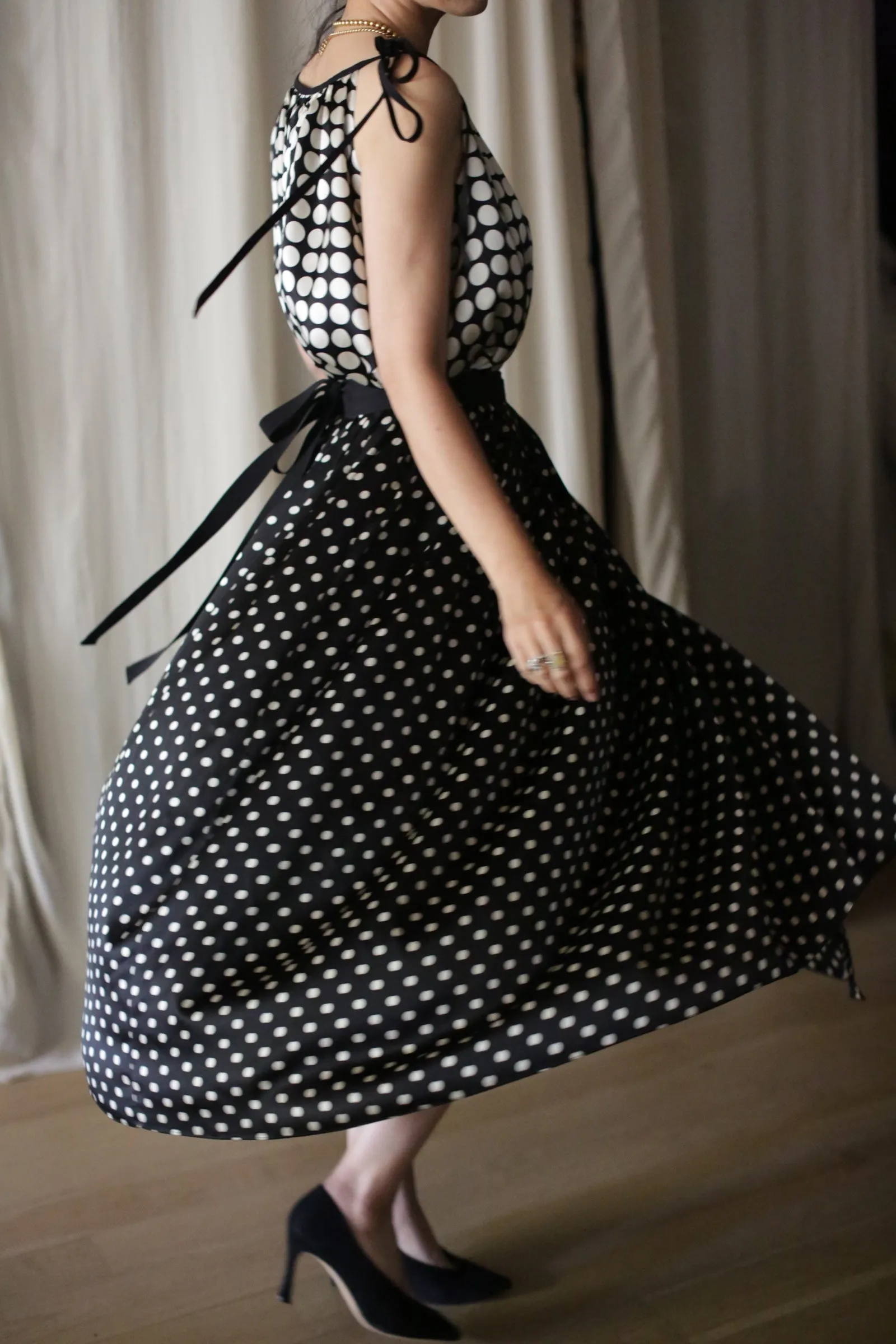 Charmeuse Pleated Wrap Skirt | B/W Polkadot