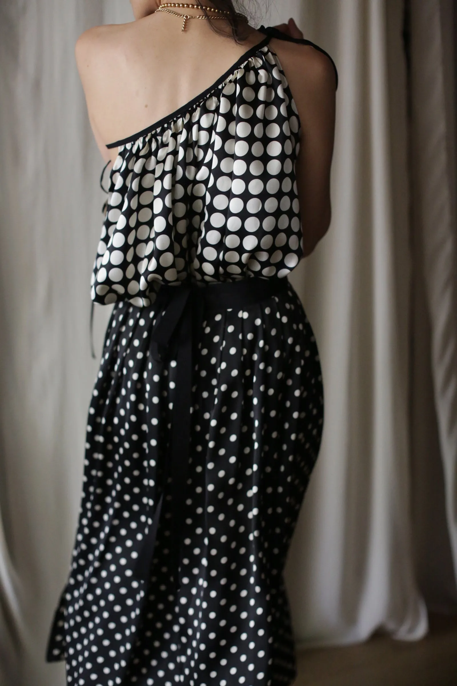 Charmeuse Pleated Wrap Skirt | B/W Polkadot