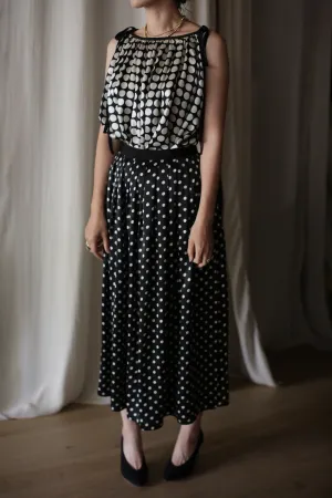 Charmeuse Pleated Wrap Skirt | B/W Polkadot