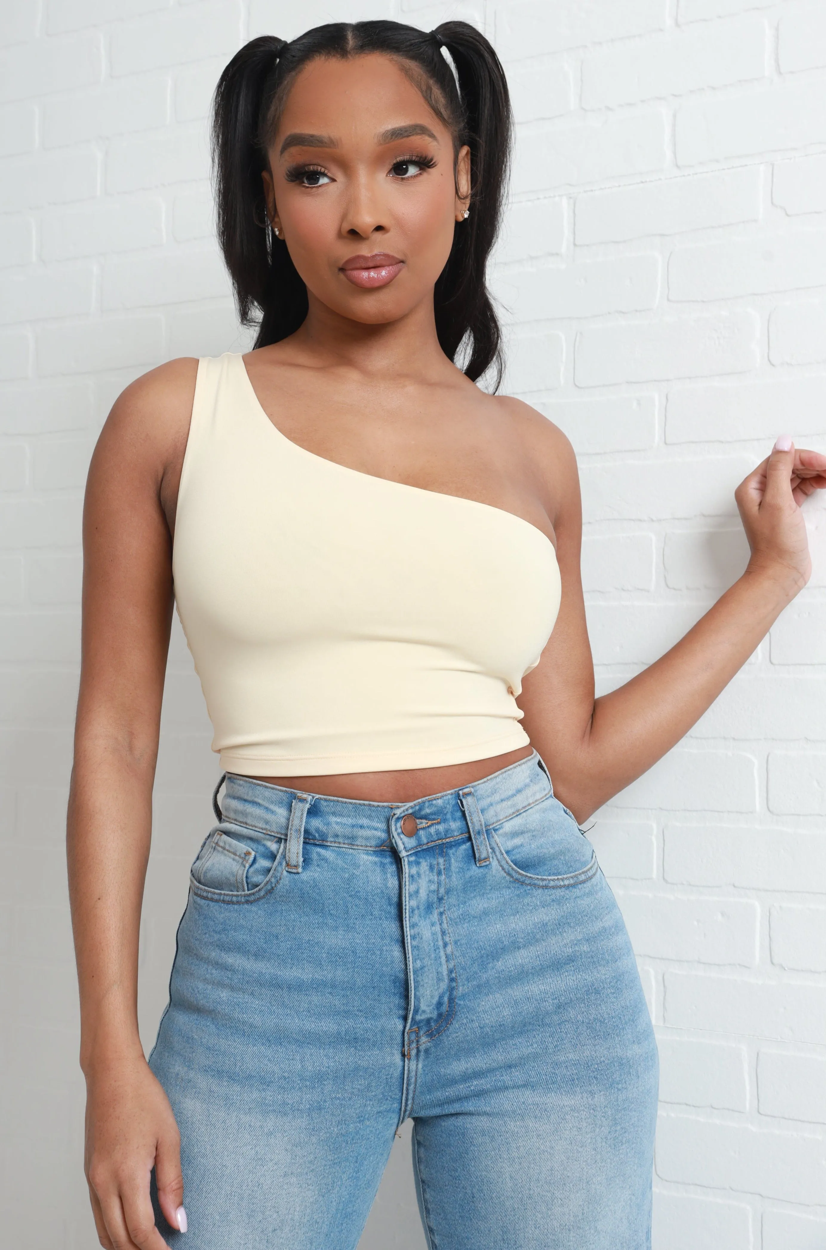 Circus One Shoulder Crop Top - Cream