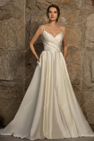 Classic Spaghetti Strap Pockets Wedding Ball Gown