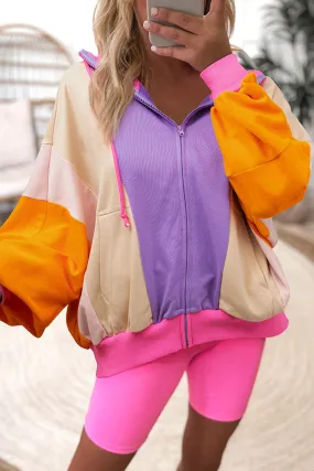 Colorblock Oversized Zip Up Hoodie