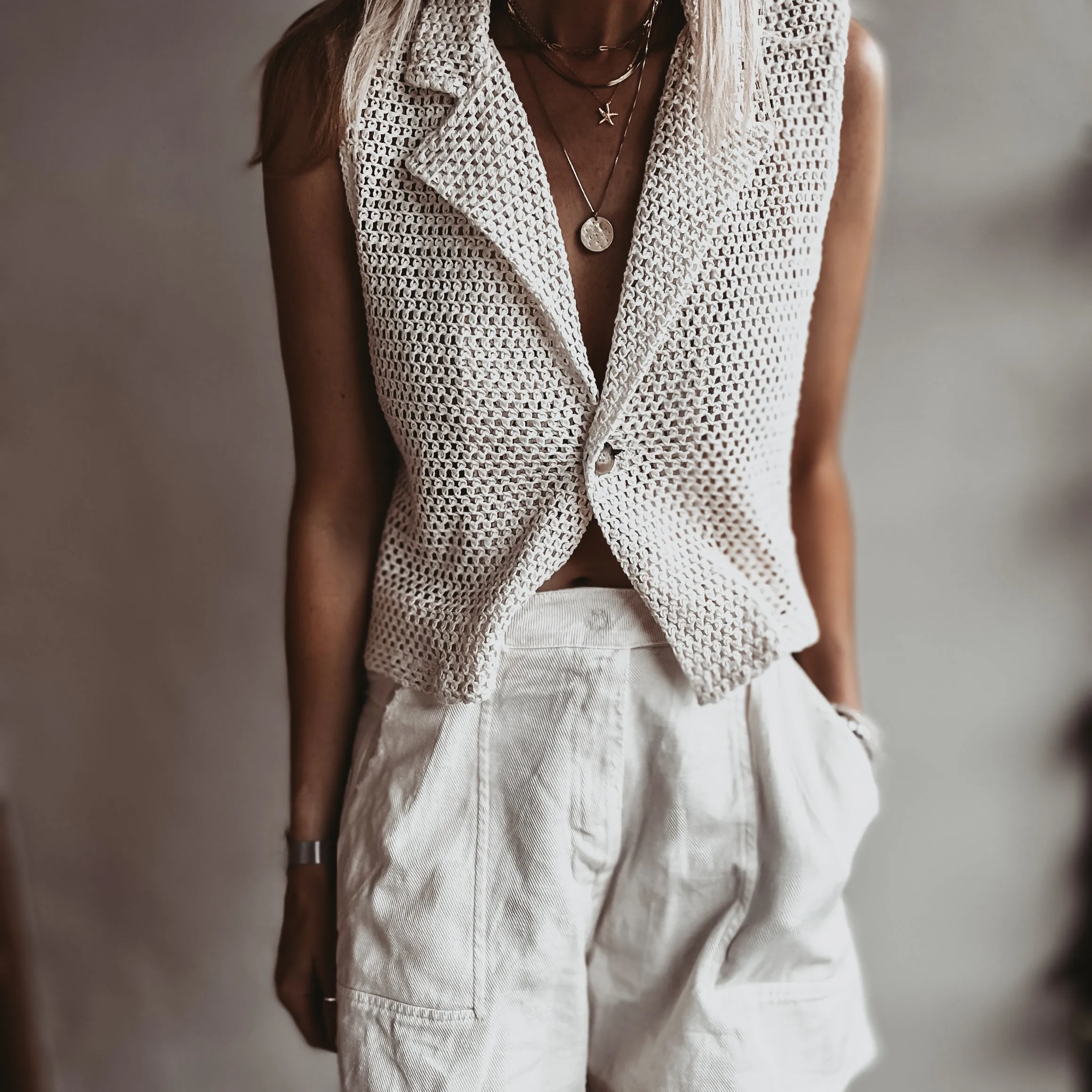 CREAM crochet gilet cardi  *NEW*