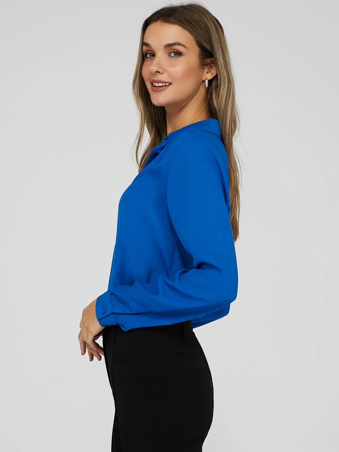 Crepe Chiffon Button-Down Blouse