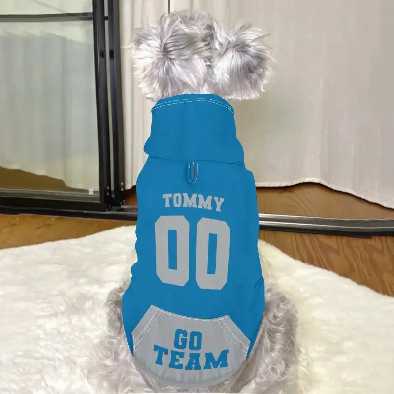 Custom Blue and Grey Dog Hoodie for Small Dogs and Cats