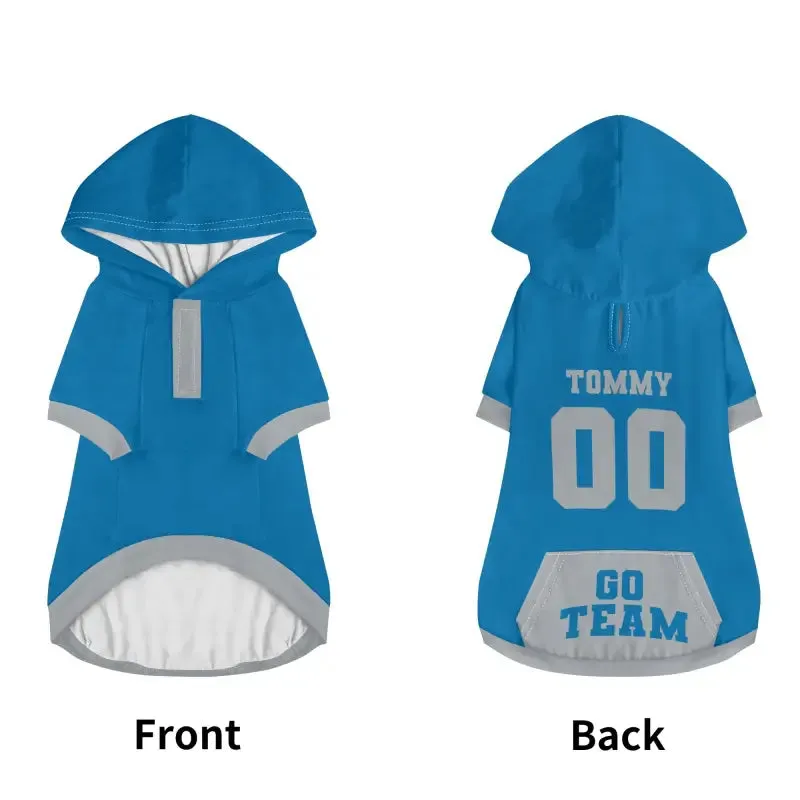 Custom Blue and Grey Dog Hoodie for Small Dogs and Cats