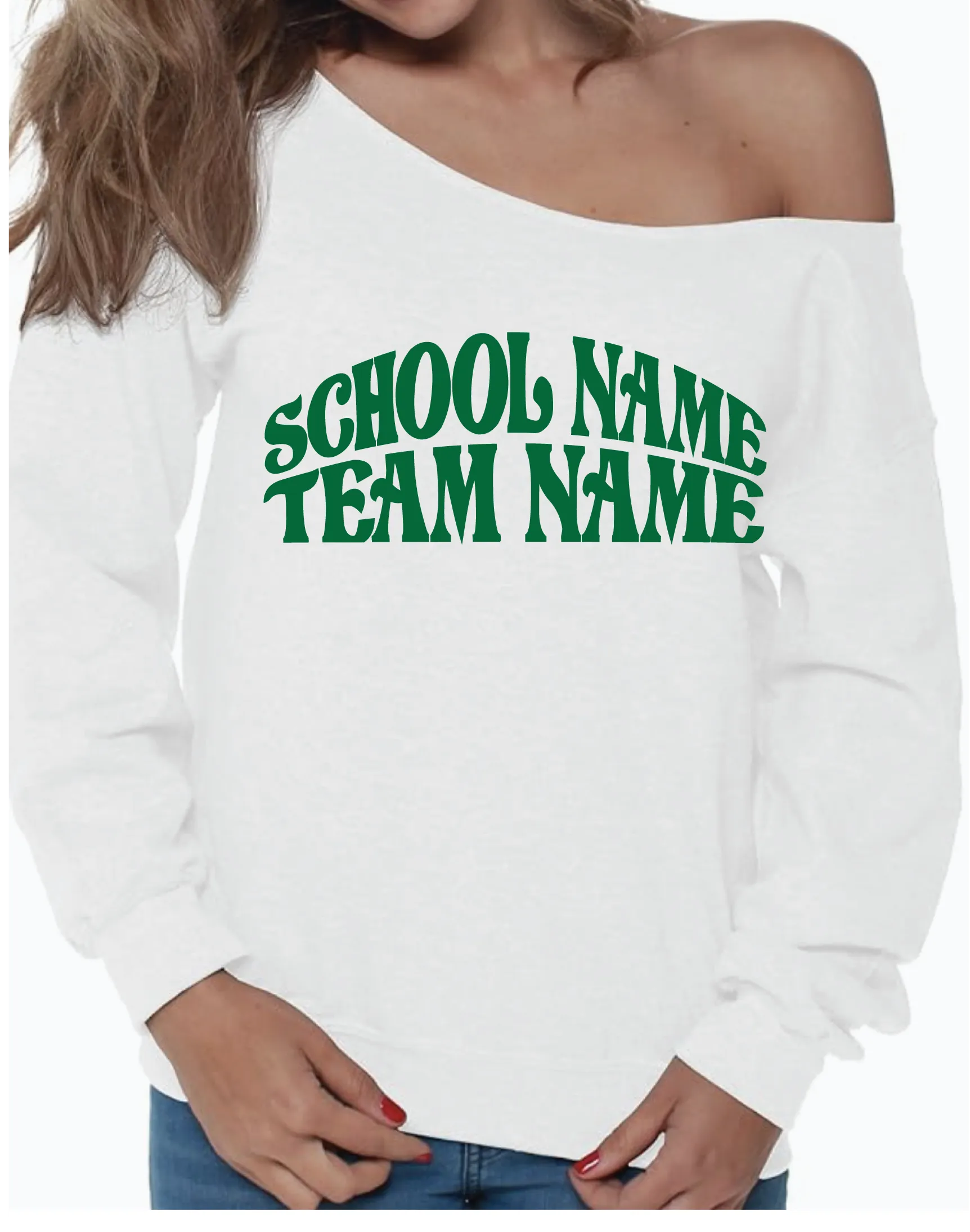 Customize Your Own Off the Shoulder College Game Day Crewneck