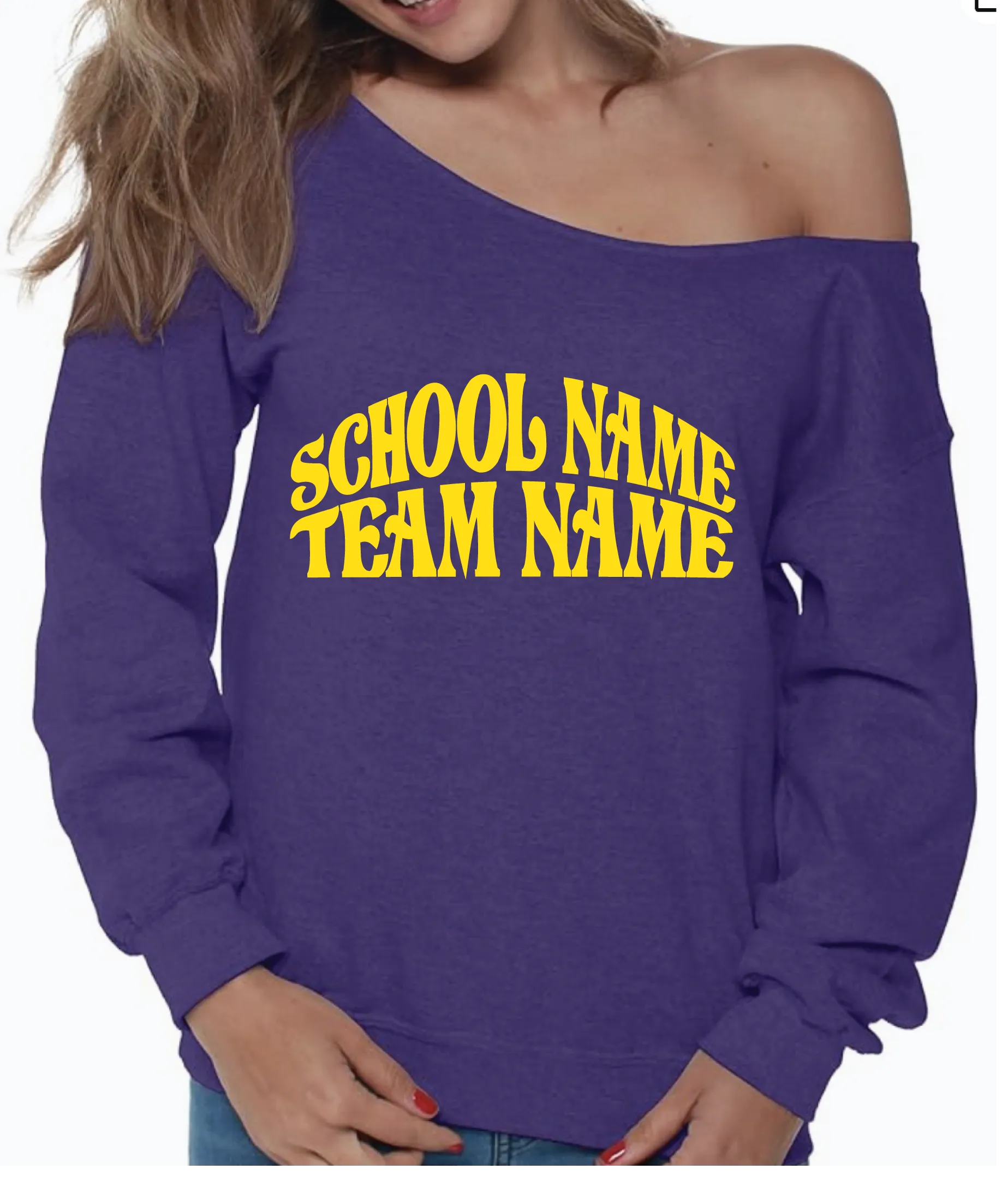 Customize Your Own Off the Shoulder College Game Day Crewneck