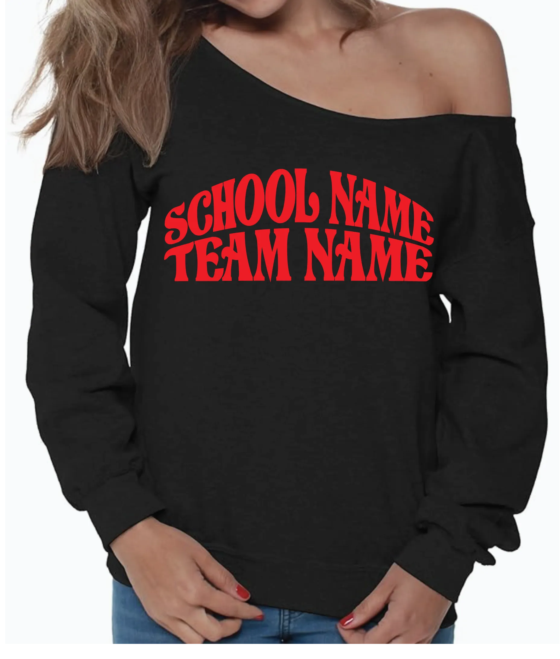 Customize Your Own Off the Shoulder College Game Day Crewneck