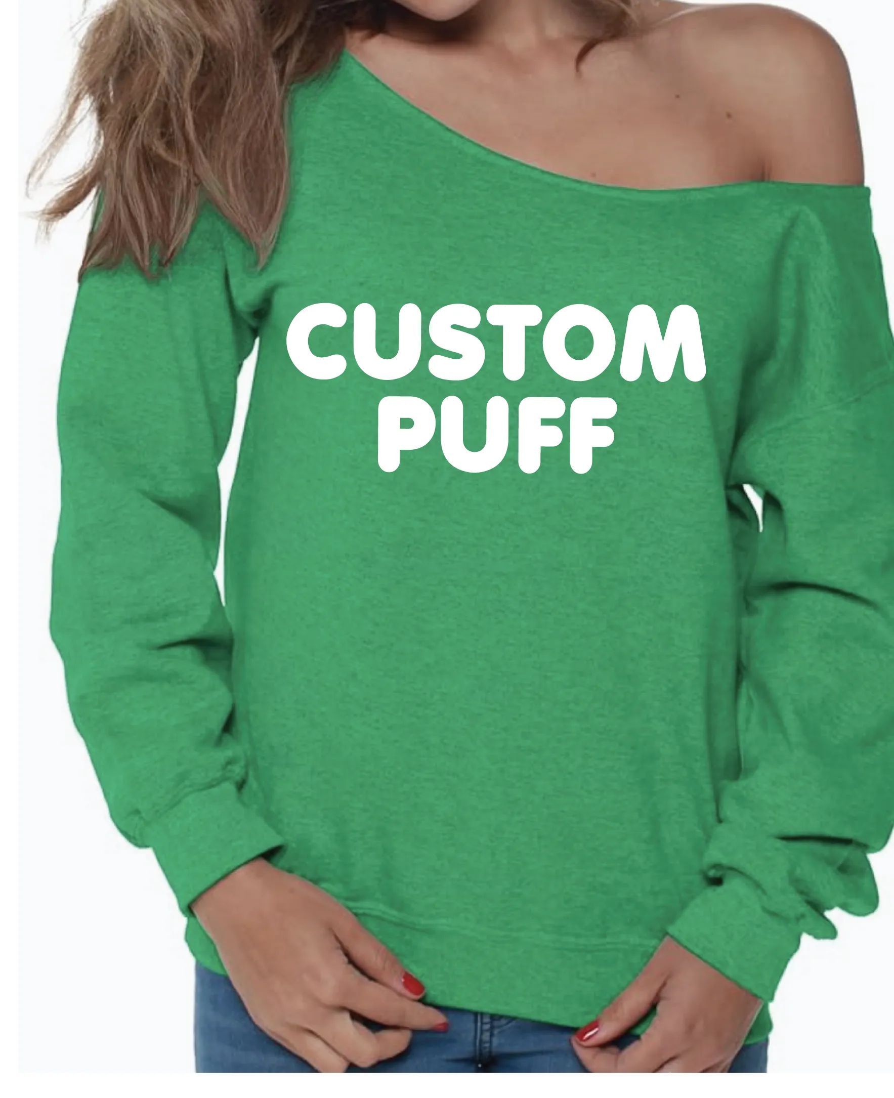 Customize Your Own Puffy Off the Shoulder College Crewneck