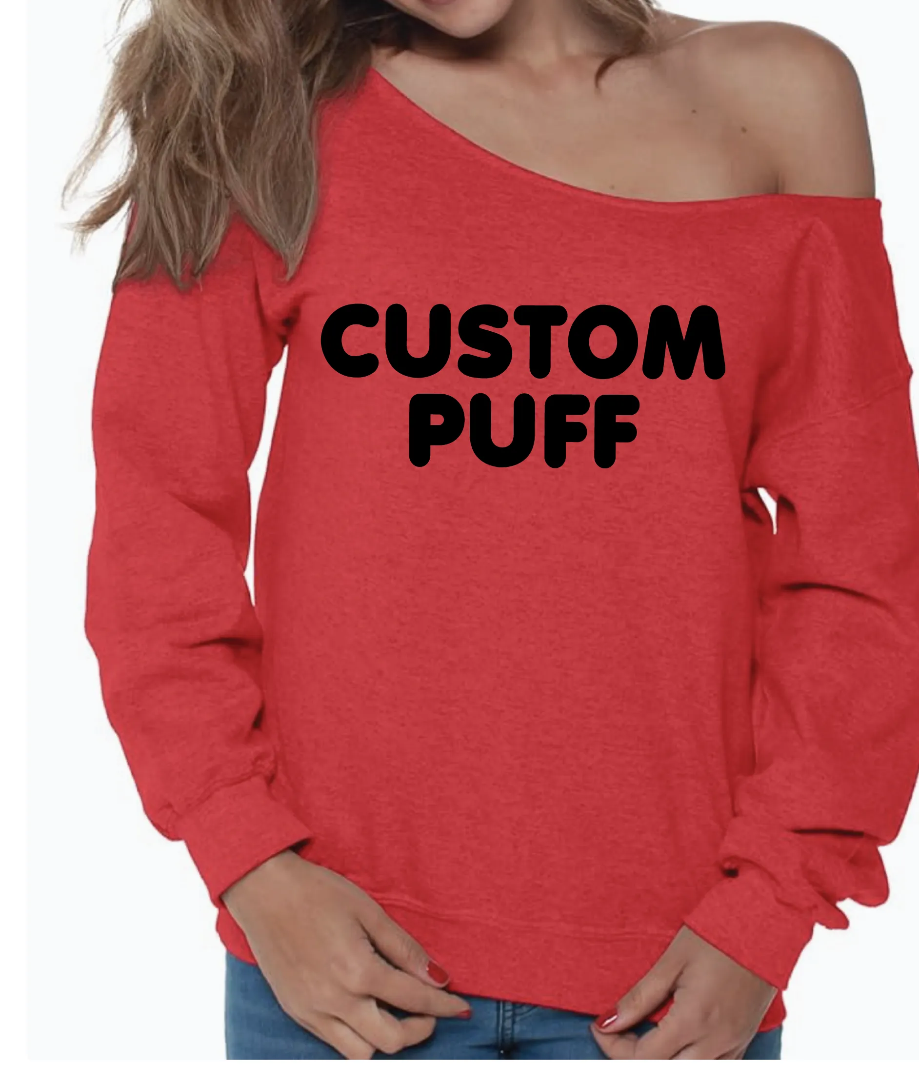 Customize Your Own Puffy Off the Shoulder College Crewneck