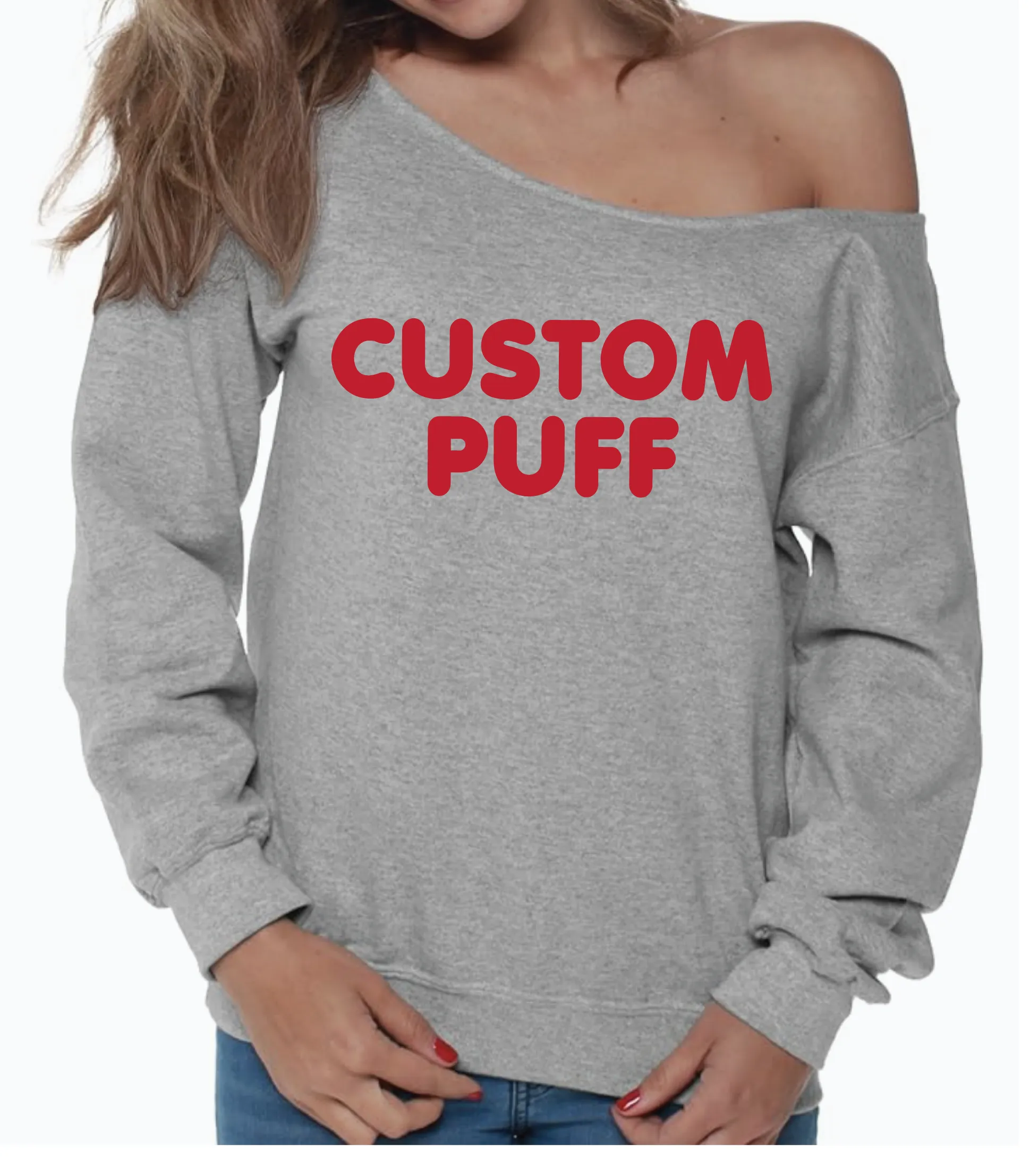 Customize Your Own Puffy Off the Shoulder College Crewneck