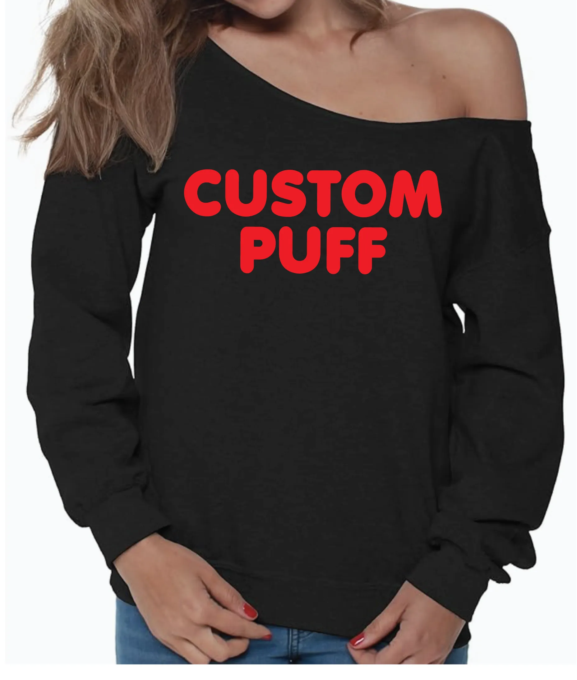 Customize Your Own Puffy Off the Shoulder College Crewneck