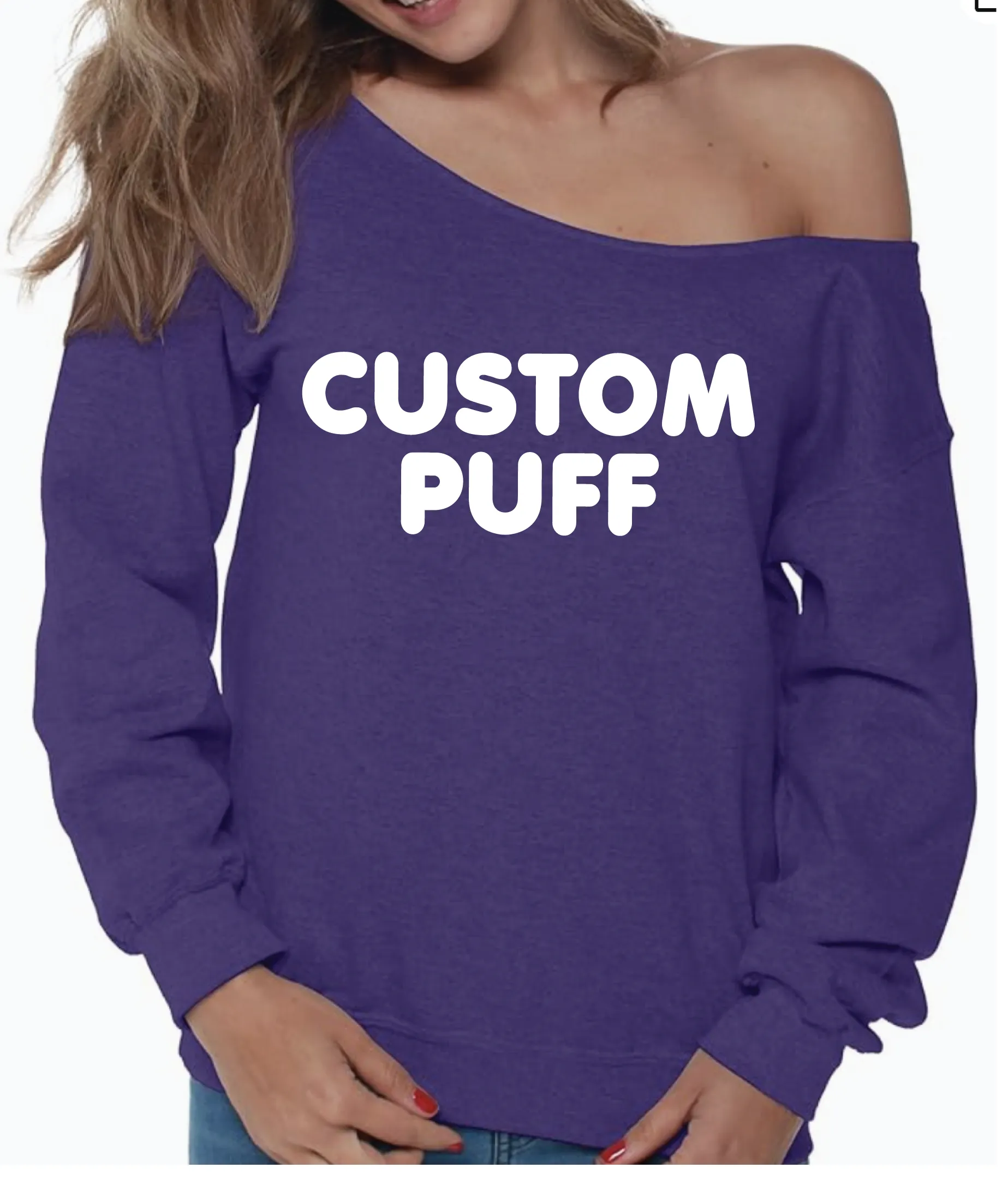 Customize Your Own Puffy Off the Shoulder College Crewneck