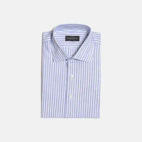 Cutaway Collar Shirt in Blue Stripe Soft Cotton