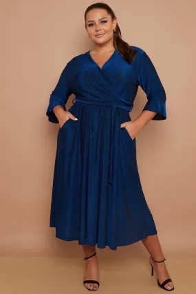 Dani Sparkle Faux Wrap Dress in Navy