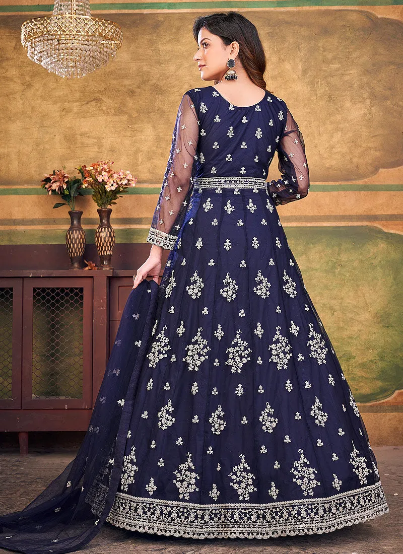 Dark Blue Embroidery Traditional Festive Anarkali Suit