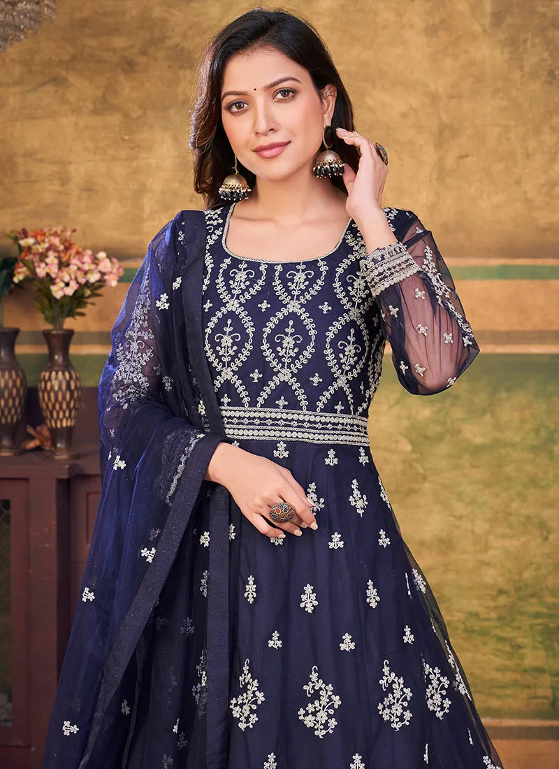 Dark Blue Embroidery Traditional Festive Anarkali Suit