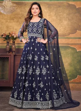 Dark Blue Embroidery Traditional Festive Anarkali Suit