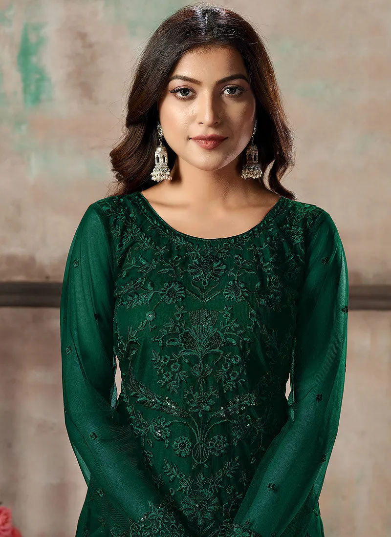 Dark Green Embroidered Pant Style Suit