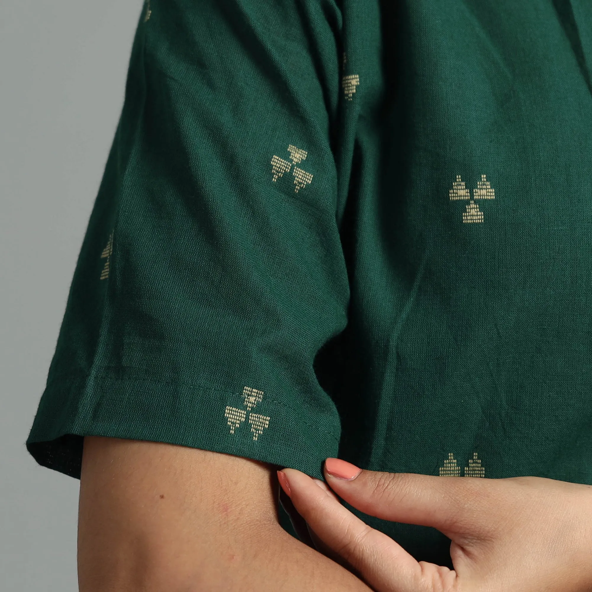 Dark Green - Jacquard Half Sleeve Cotton Crop Top