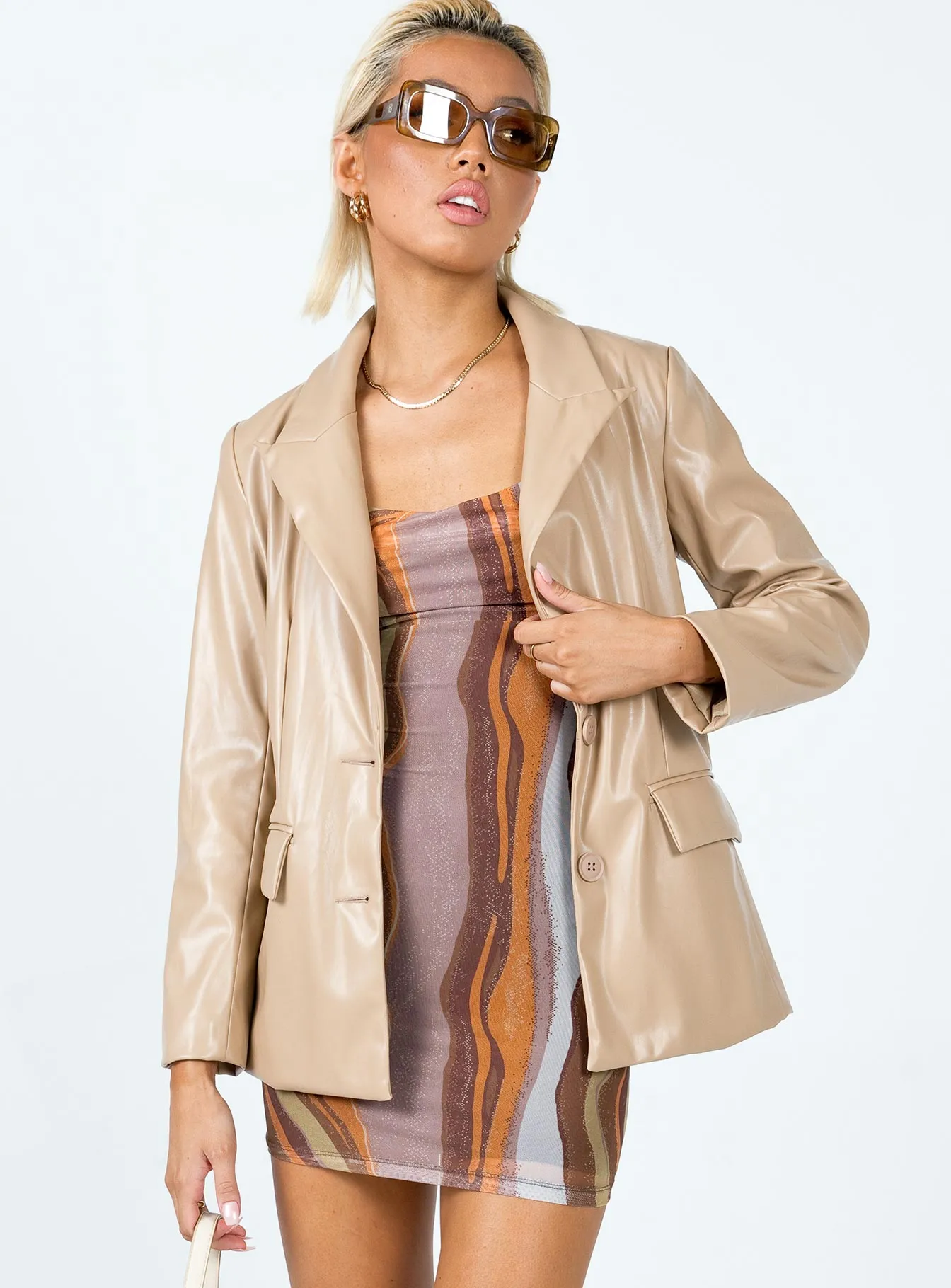 Deacon PU Blazer Beige