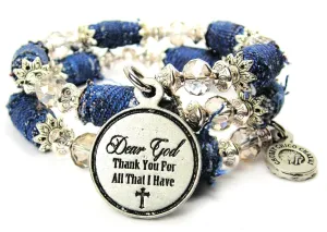 Dear Lord Thank You For All That I Have Blue Jean Beaded Wrap Bracelet