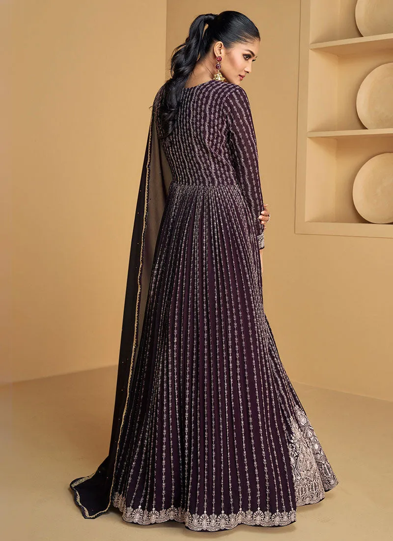 Deep Purple Embroidered Designer Anarkali Dress