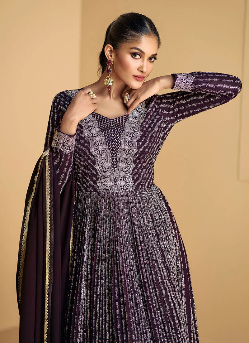 Deep Purple Embroidered Designer Anarkali Dress