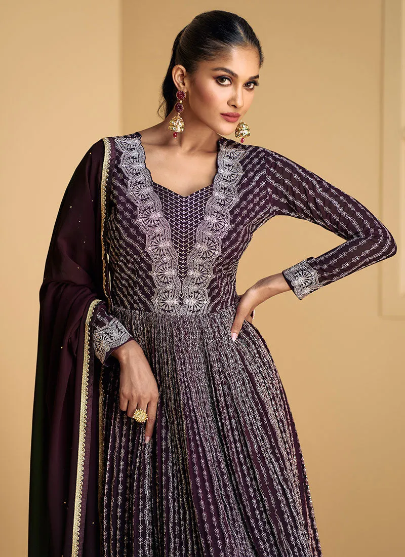 Deep Purple Embroidered Designer Anarkali Dress