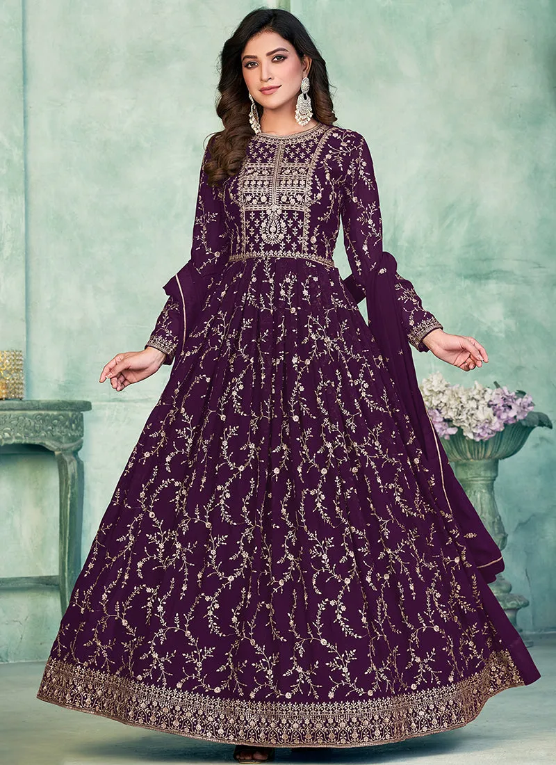 Deep Purple Embroidery Wedding Anarkali Suit