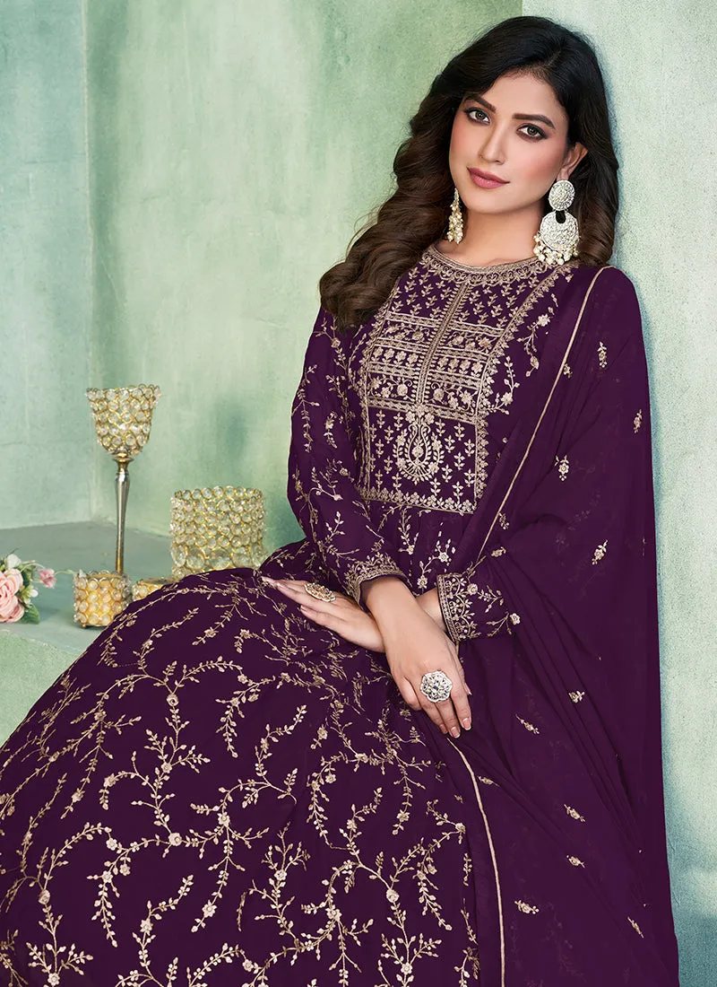 Deep Purple Embroidery Wedding Anarkali Suit