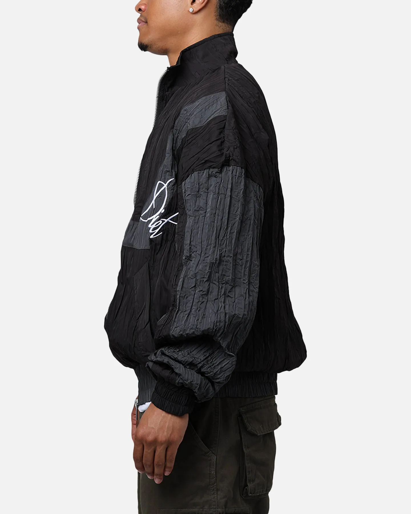 Diet Starts Monday Crinkled Nylon Track Jacket Black/Grey