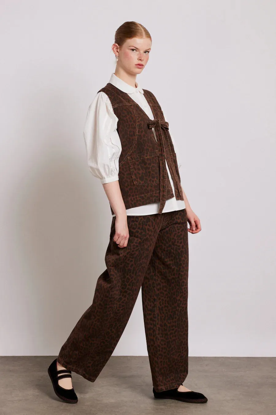 Dilly Vest Denim Dark Leopard