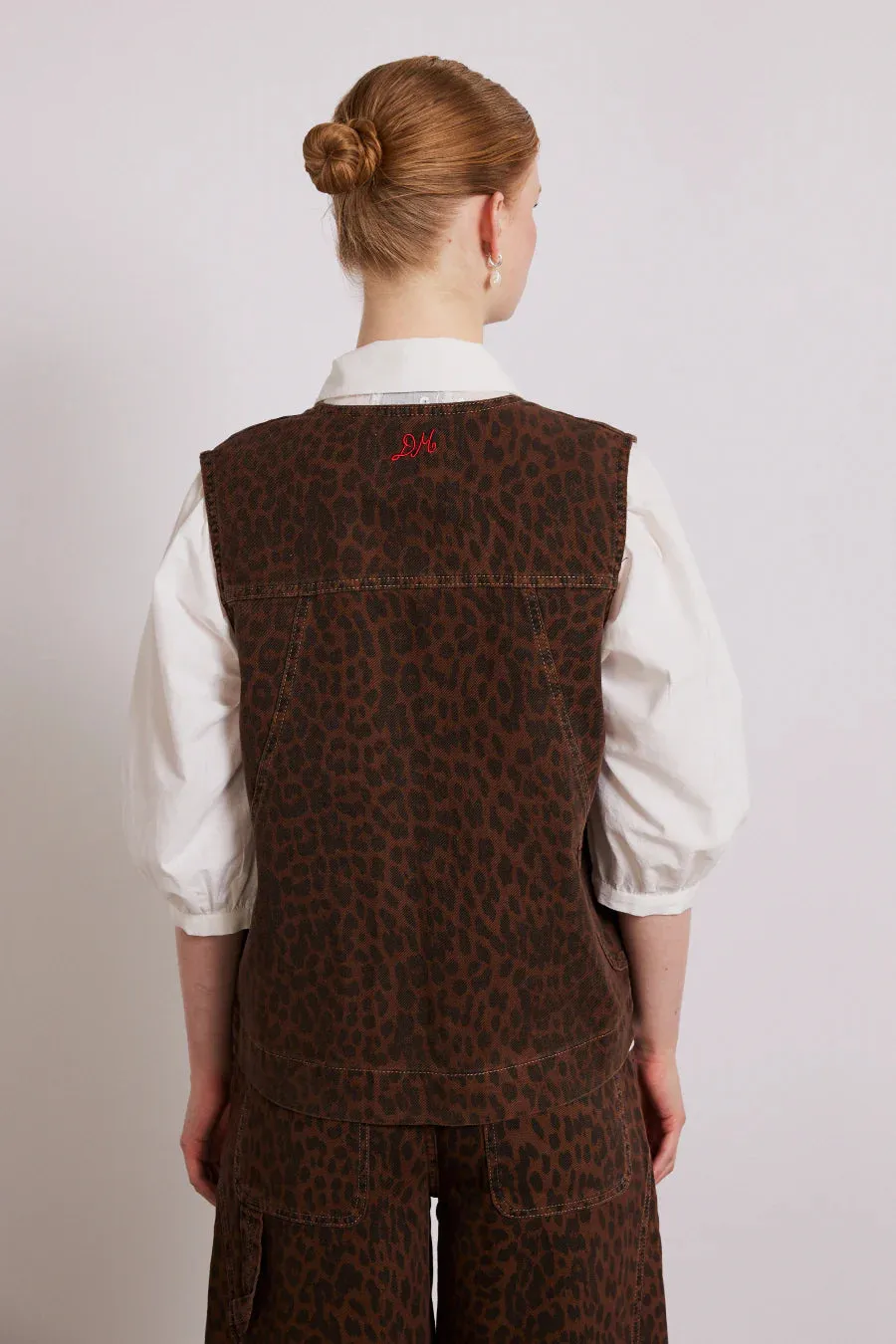 Dilly Vest Denim Dark Leopard